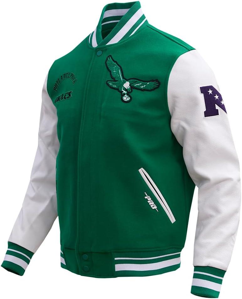 imagePro Standard Mens NFL Retro Classics Varsity JacketKelly Green White