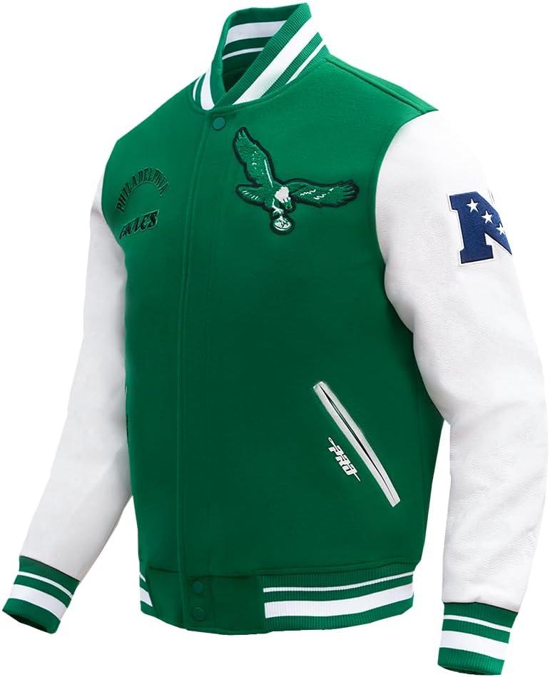 imagePro Standard Mens NFL Retro Classics Varsity JacketKelly Green White