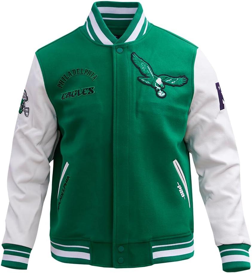 imagePro Standard Mens NFL Retro Classics Varsity JacketKelly Green White