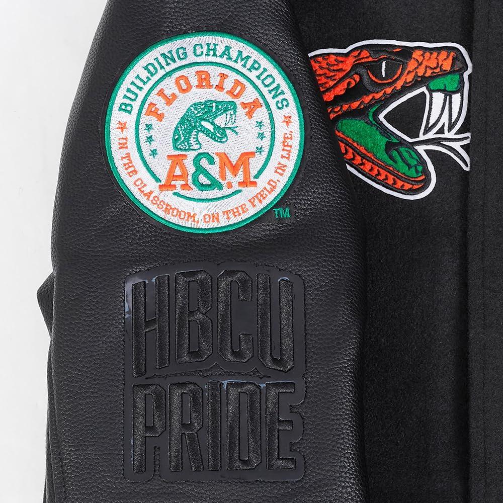 imagePro Standard NCAA mens Pro Standard Mens College Classic Chenille Wool Varsity JacketBlackGreen