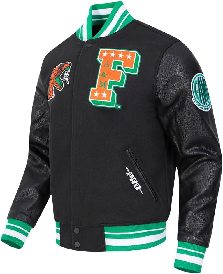 imagePro Standard NCAA mens Pro Standard Mens College Classic Chenille Wool Varsity JacketBlackGreen