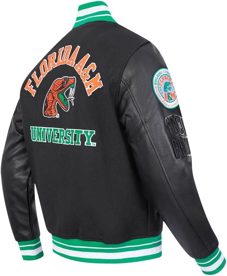imagePro Standard NCAA mens Pro Standard Mens College Classic Chenille Wool Varsity JacketBlackGreen