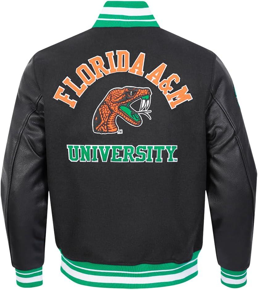 imagePro Standard NCAA mens Pro Standard Mens College Classic Chenille Wool Varsity JacketBlackGreen