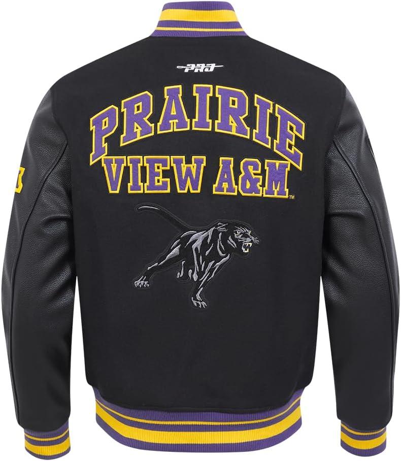 imagePro Standard NCAA mens Pro Standard Mens College Classic Chenille Wool Varsity JacketBlackPurpleYellow