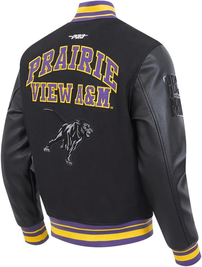 imagePro Standard NCAA mens Pro Standard Mens College Classic Chenille Wool Varsity JacketBlackPurpleYellow