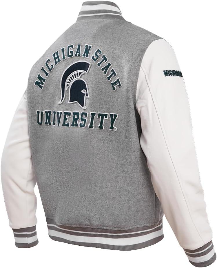 imagePro Standard NCAA mens Pro Standard Mens College Classic Chenille Wool Varsity JacketHeather GreyWhite