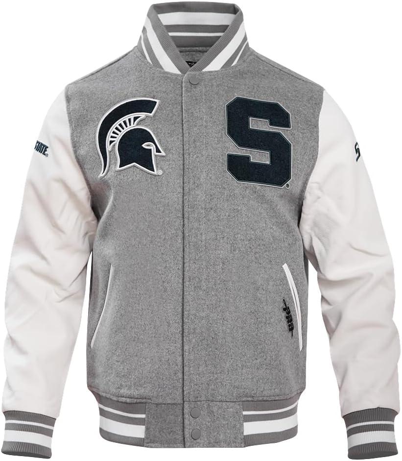 imagePro Standard NCAA mens Pro Standard Mens College Classic Chenille Wool Varsity JacketHeather GreyWhite