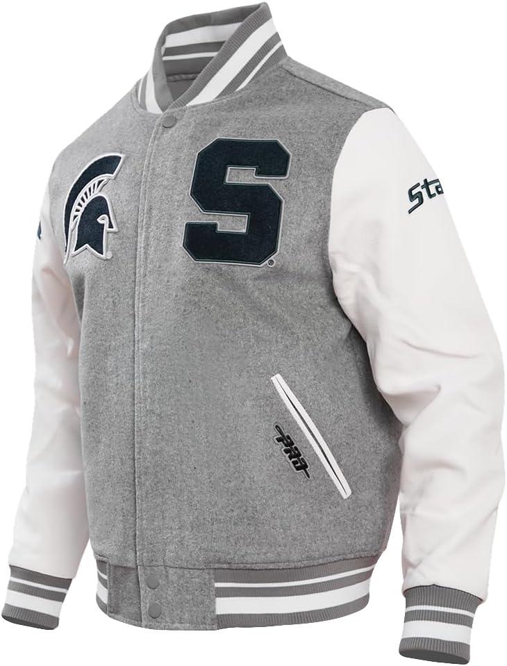 imagePro Standard NCAA mens Pro Standard Mens College Classic Chenille Wool Varsity JacketHeather GreyWhite