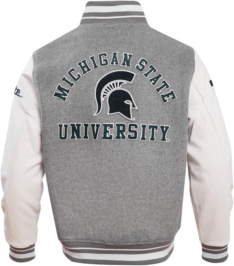 imagePro Standard NCAA mens Pro Standard Mens College Classic Chenille Wool Varsity JacketHeather GreyWhite