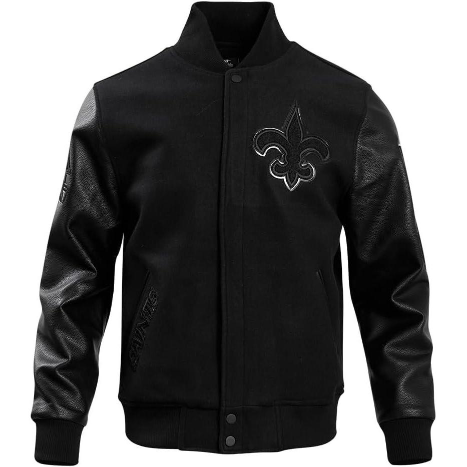 imagePro Standard Mens NFL New Orleans Saints Classic Triple Black Varsity Jacket M