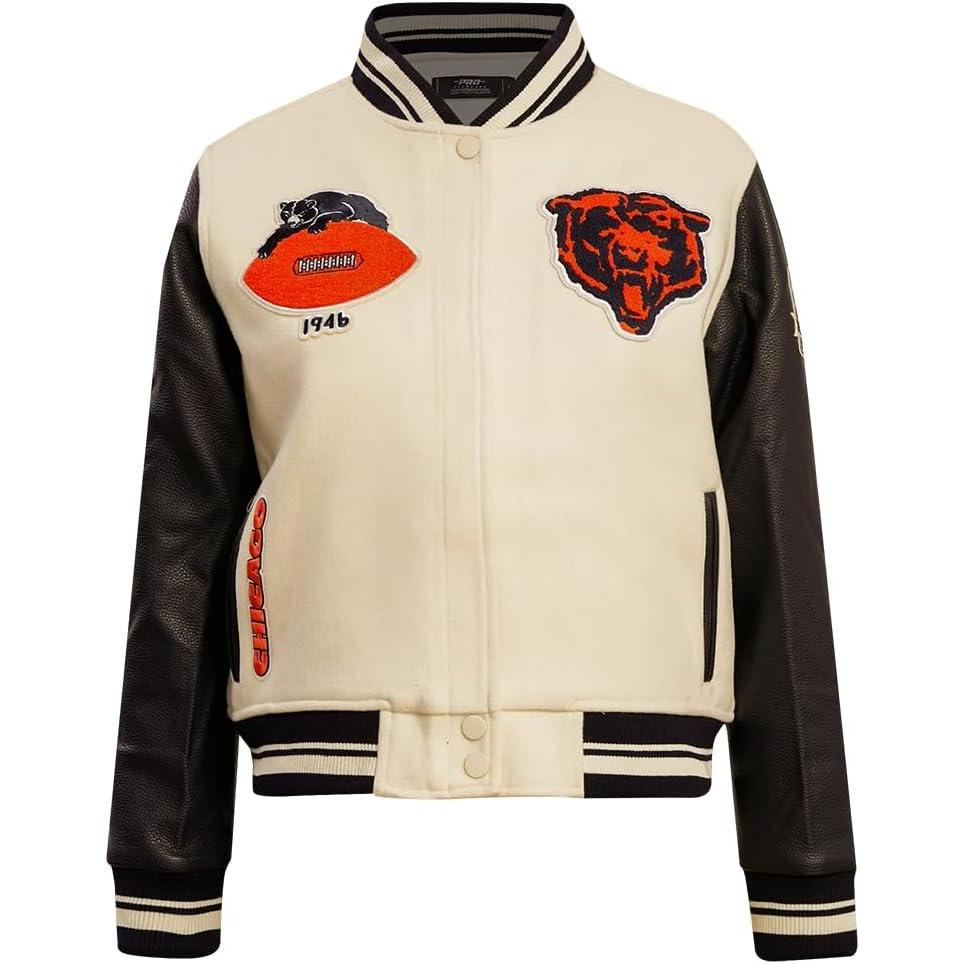 imagePro Standard Womens NFL Chicago Bears Retro Classics Varsity Jacket EggshellMidnight Navy M