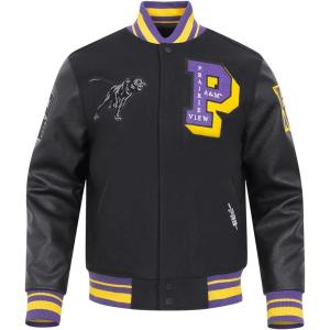 Pro Standard NCAA mens Pro Standard Mens College Classic Chenille Wool Varsity Jacket(Black/Purple/Yellow)