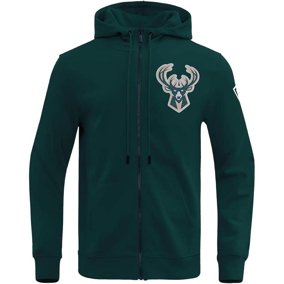 imagePro Standard Mens NBA Classic Chenille Cotton Double Knit Full Zip HoodieForest Green