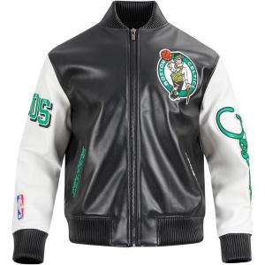 Mens NBA City Signature Leather Jacket(Black/White)
