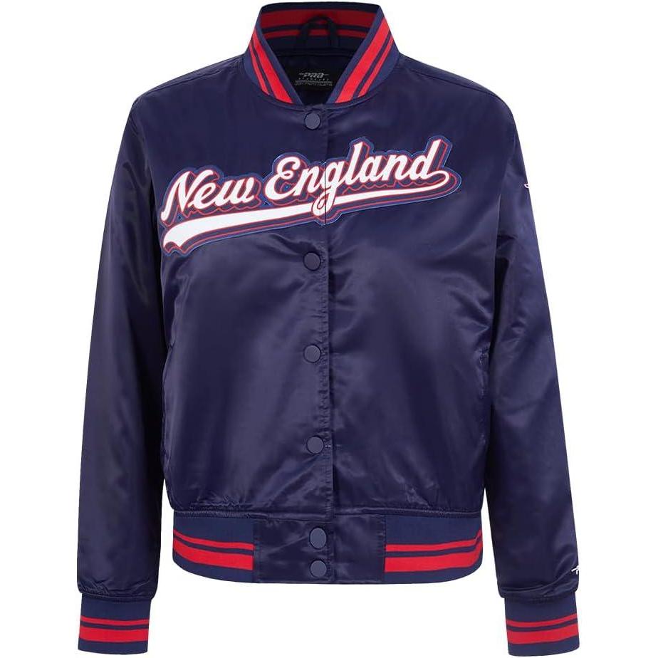 imagePro Standard Womens NFL New England Patriots Script Tail Satin Jacket Midnight NavyRedMidnight Navy XS