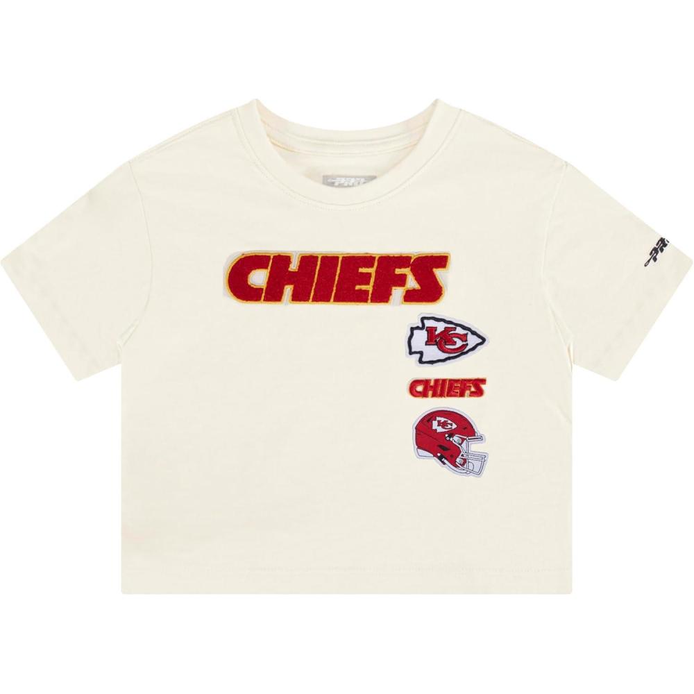 imagePro Standard Big Girls NFL Kansas City Chiefs Retro Classics Short Sleeve Boxy Tee Eggshell M