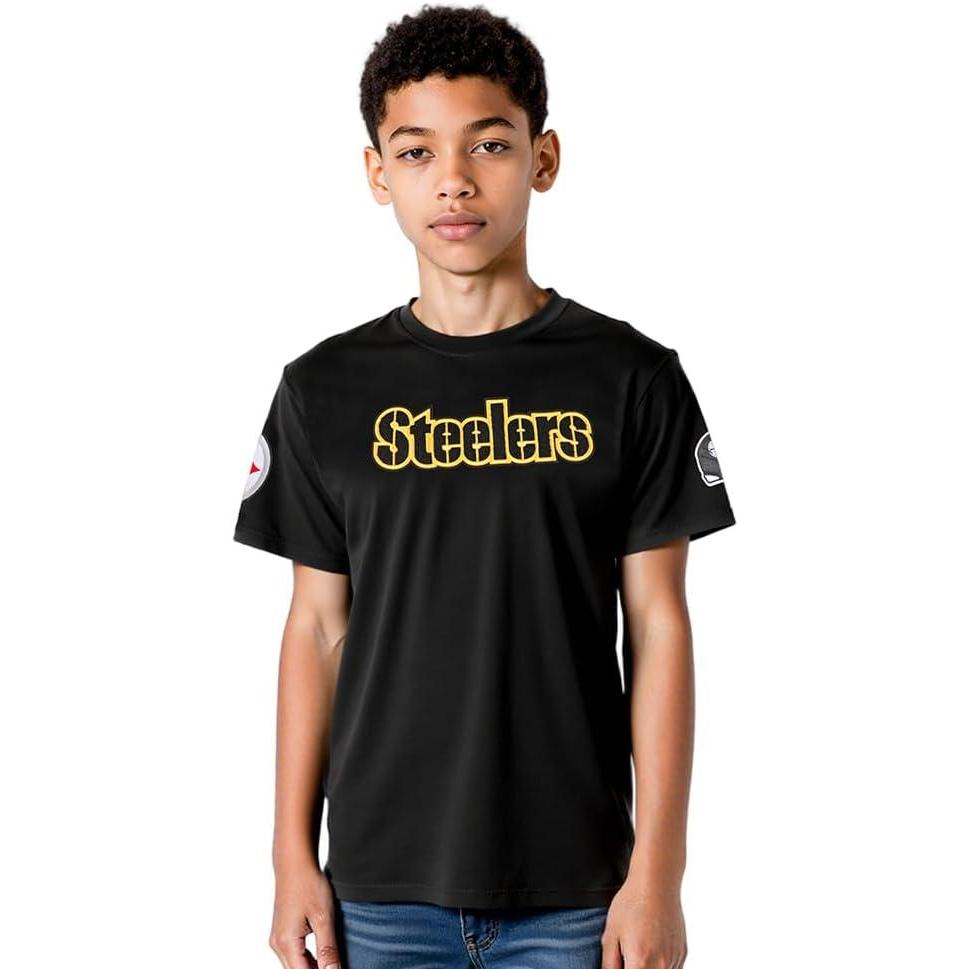 imagePro Standard Big Boys NFL Pittsburgh Steelers Classic Chenille Short Sleeve Tee Black S