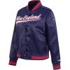 Pro Standard Womens NFL New England Patriots Script Tail Satin Jacket Midnight Navy/Red/Midnight Navy L