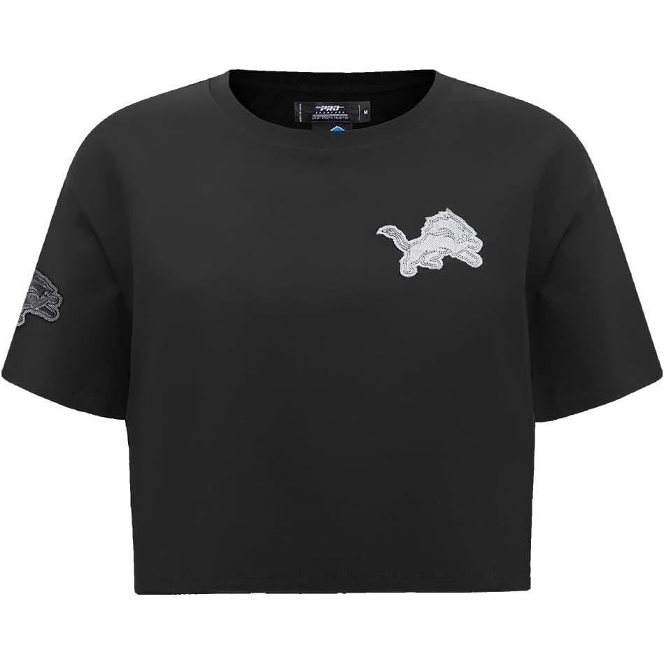 imagePro Standard Womens NFL Detroit Lions Varsity Blues Short Sleeve Boxy Tee Black XS