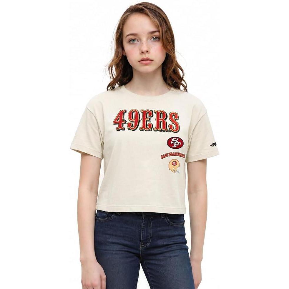imagePro Standard Big Girls NFL San Francisco 49ers Retro Classics Short Sleeve Boxy Tee Eggshell S