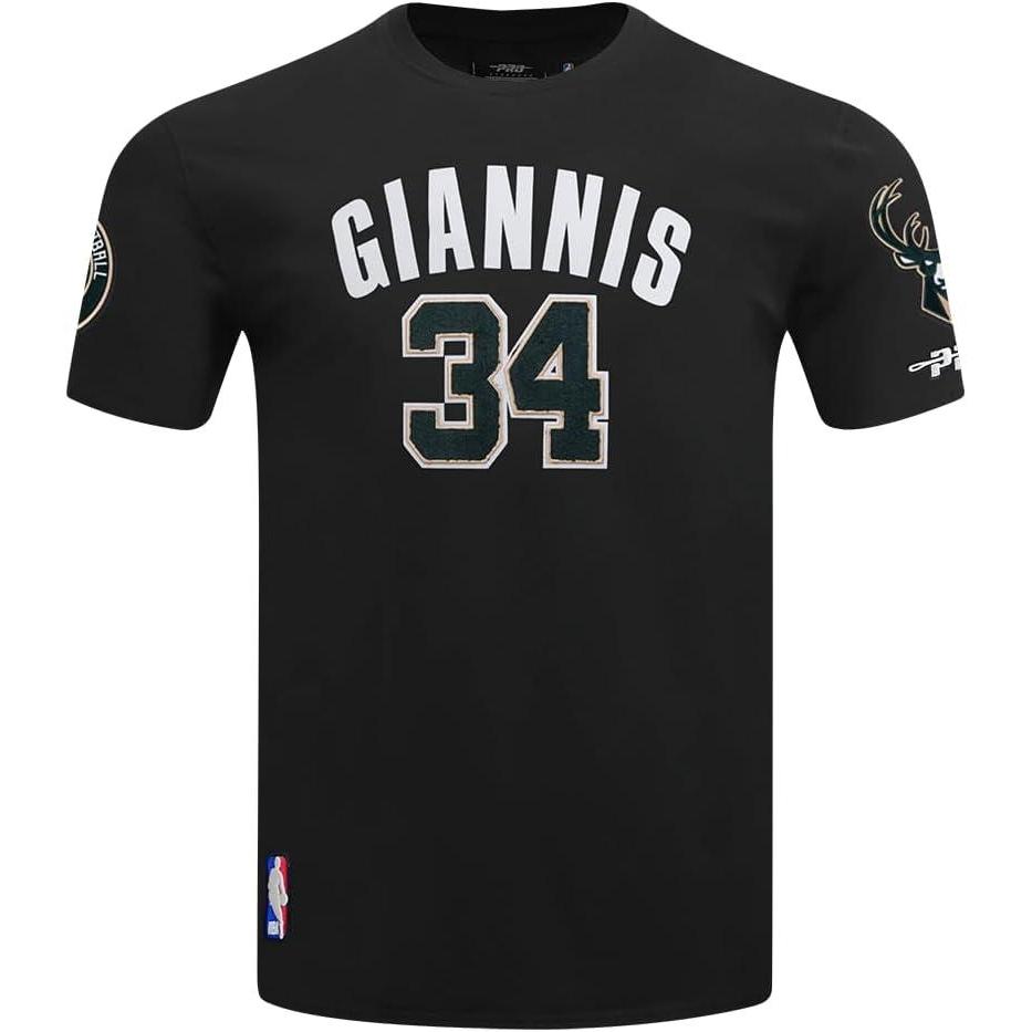 imagePro Standard NBA Mens Mens NBA Milwaukee Bucks Classic Player Cotton Short Sleeve TeeBlack
