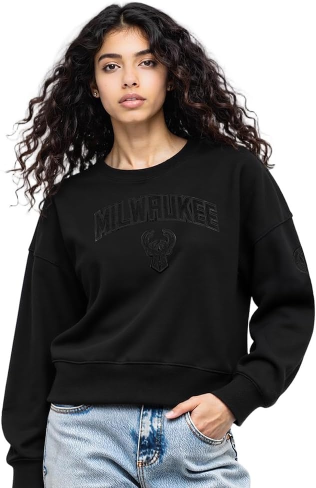 imagePro Standard NBA womens Womens Nba Classic Brushed Back French Terry Crewneck SweatshirtTriple Black