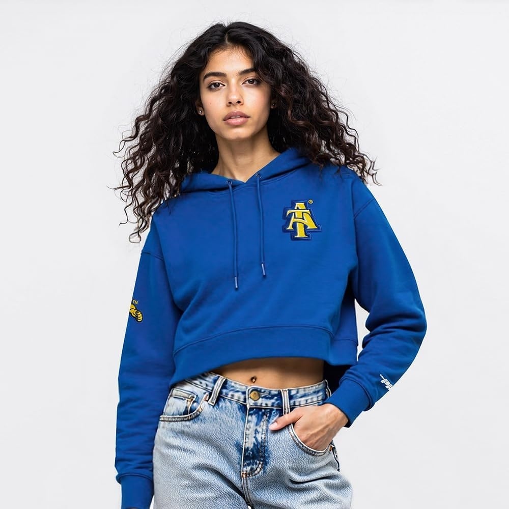 imagePro Standard Womens College North Carolina AampT State University Classic Essentials Cropped Pullover Hoodie Dodger Blue 2Xl