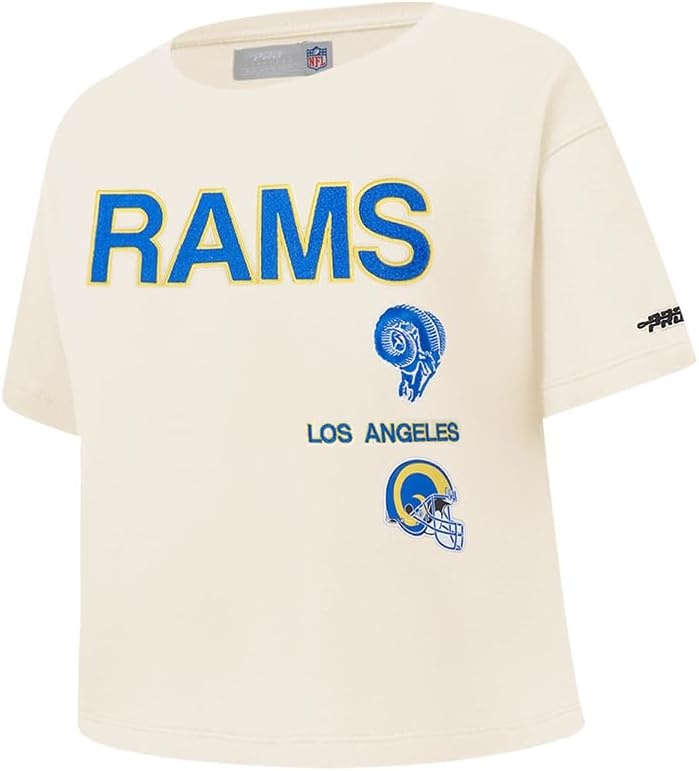 imagePro Standard Big Girls NFL Los Angeles Rams Retro Classics Short Sleeve Boxy Tee Eggshell L