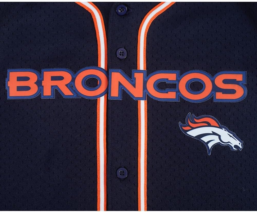 image:imagePro Standard Big Boys NFL Denver Broncos Mesh Button Down Mesh Top Midnight NavyOrange L