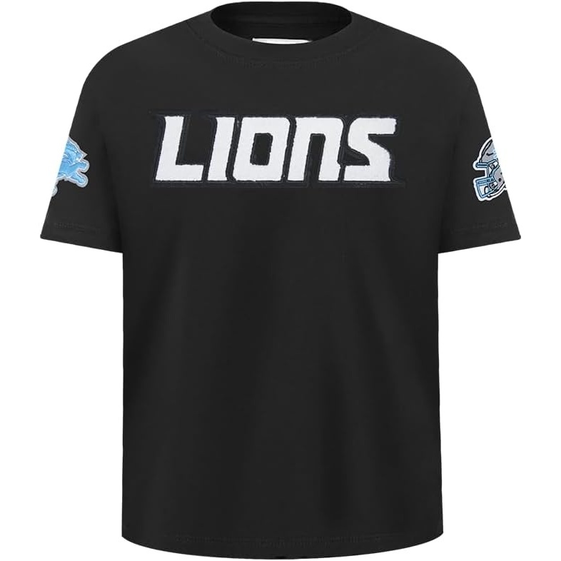 image:imagePro Standard Big Boys NFL Detroit Lions Classic Chenille Short Sleeve Tee Black XL