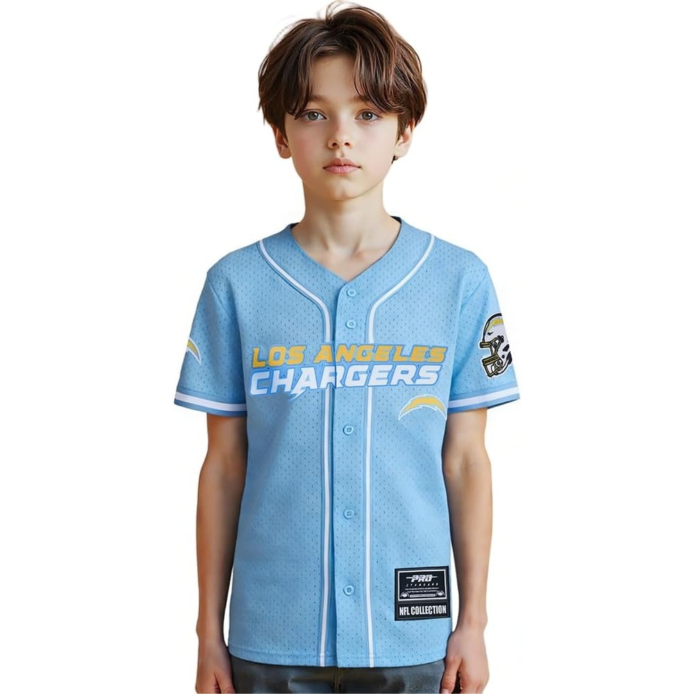 image:imagePro Standard Big Boys NFL Los Angeles Chargers Mesh Button Down Mesh Top University Blue M