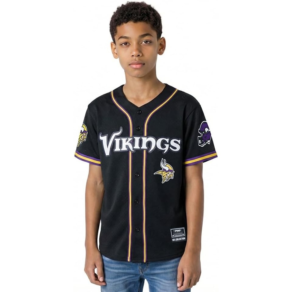 image:imagePro Standard Big Boys NFL Minnesota Vikings Mesh Button Down Mesh Top BlackPurple L