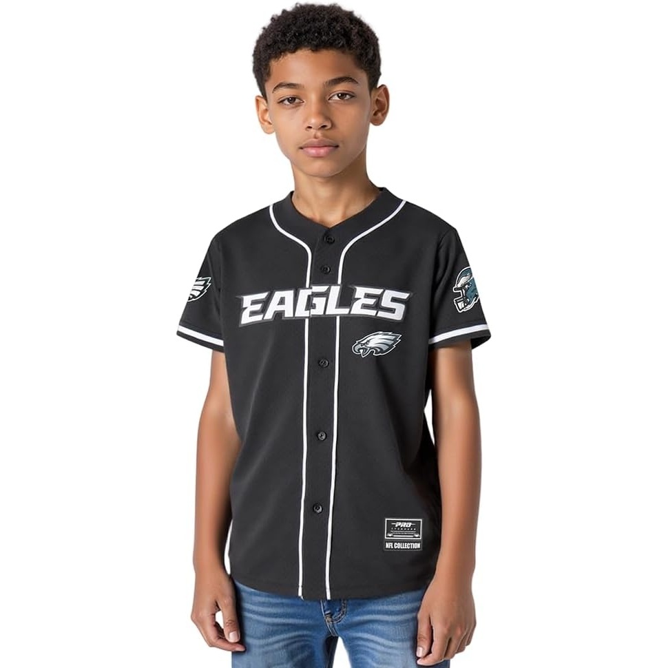 image:imagePro Standard Big Boys NFL Philadelphia Eagles Mesh Button Down Mesh Top Black S
