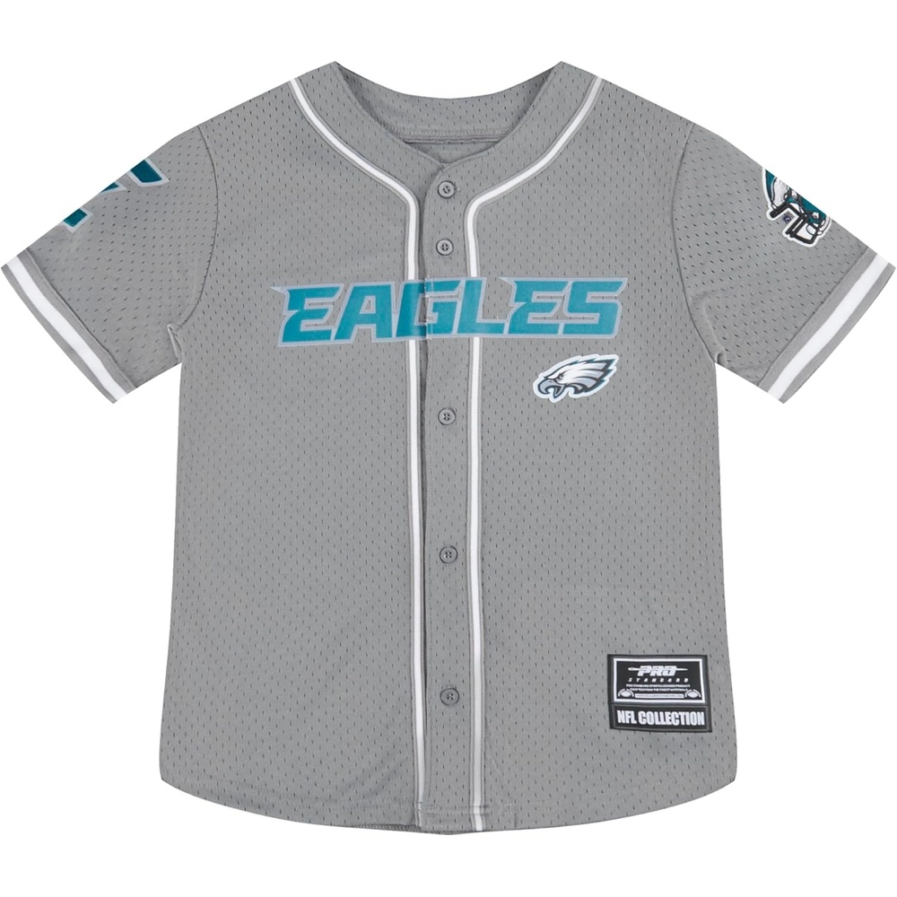 image:imagePro Standard Big Boys NFL Philadelphia Eagles Mesh Button Down Mesh Top Gray L