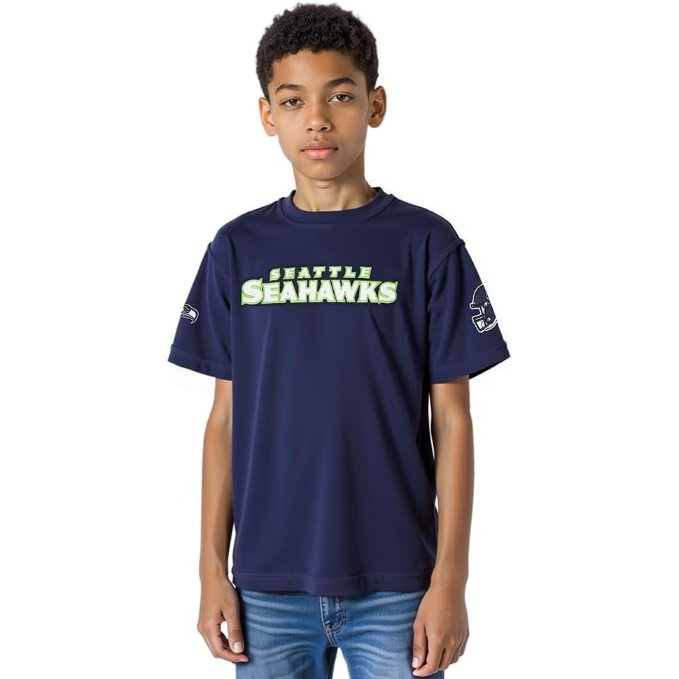image:imagePro Standard Big Boys NFL Seattle Seahawks Classic Chenille Short Sleeve Tee Midnight Navy S