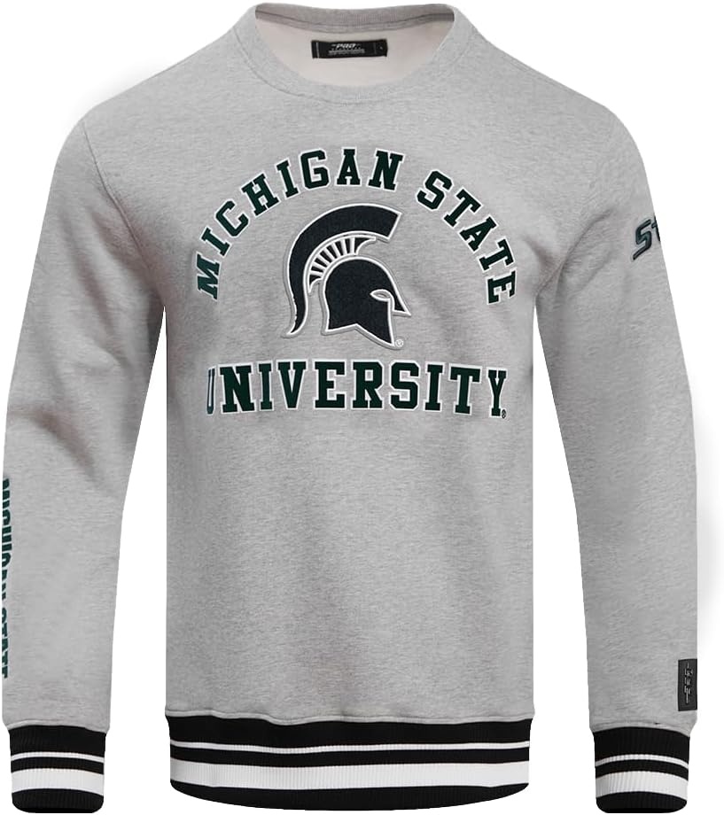 image:imagePro Standard Mens College Classic Chenille Brushed Back French Terry Crewneck SweatshirtHeather GrayBlack