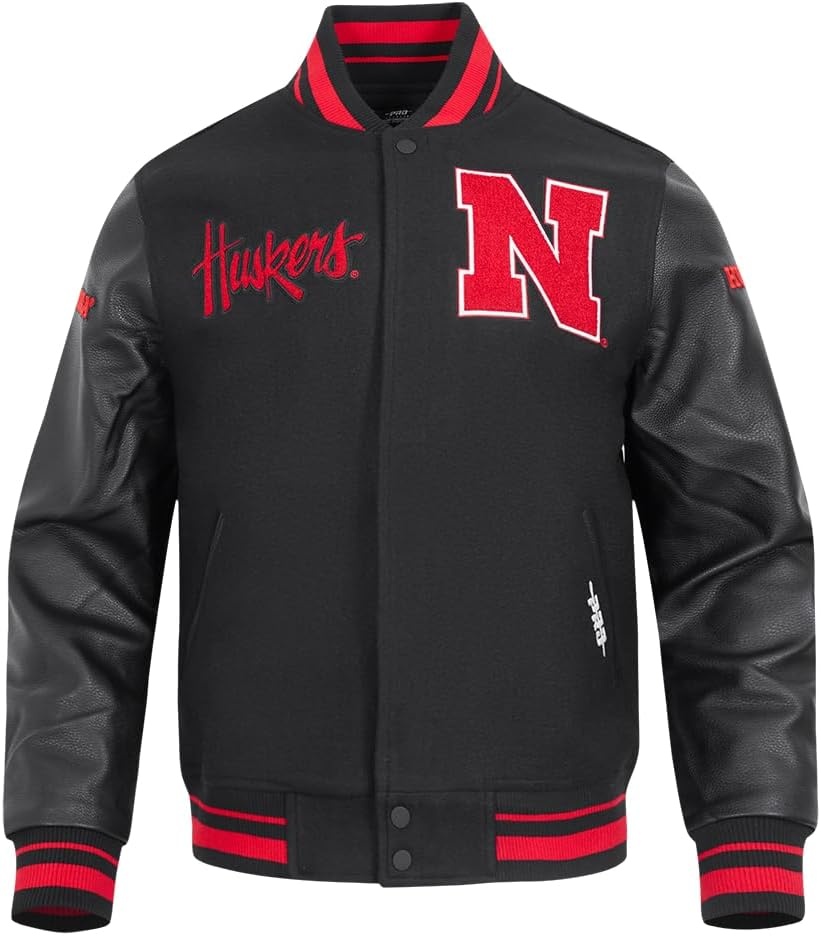 image:imagePro Standard Mens College Classic Chenille Wool Varsity JacketBlackRedBlack