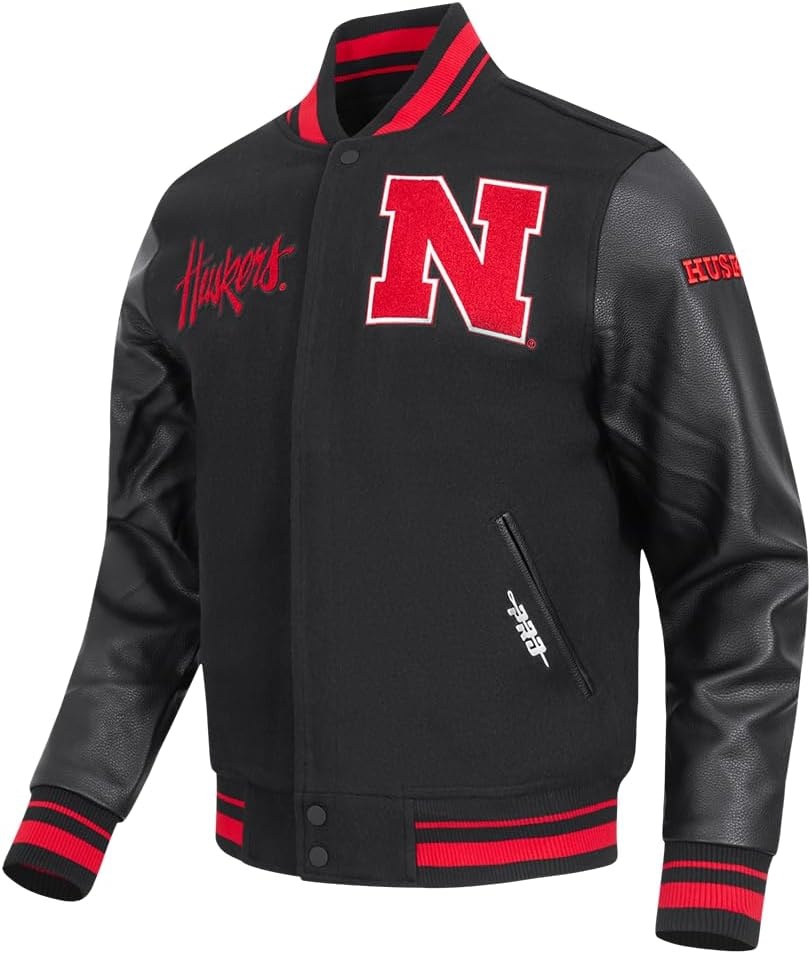 image:imagePro Standard Mens College Classic Chenille Wool Varsity JacketBlackRedBlack