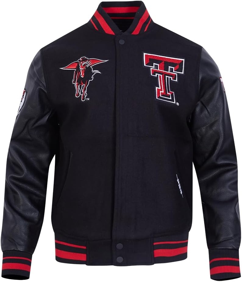 image:imagePro Standard Mens College Classic Chenille Wool Varsity JacketBlackRedBlack