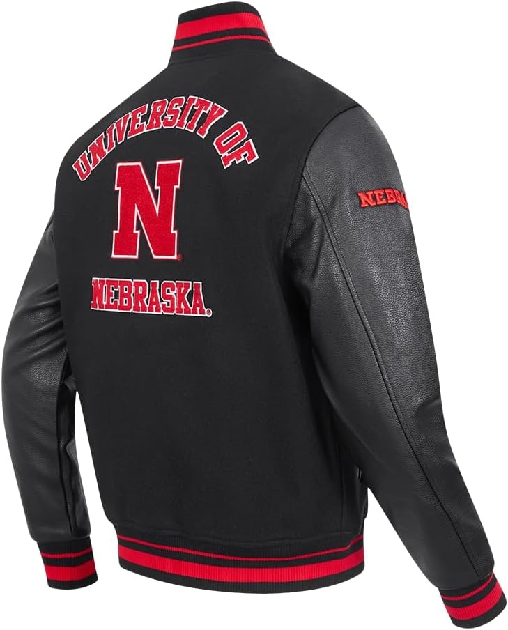 image:imagePro Standard Mens College Classic Chenille Wool Varsity JacketBlackRedBlack