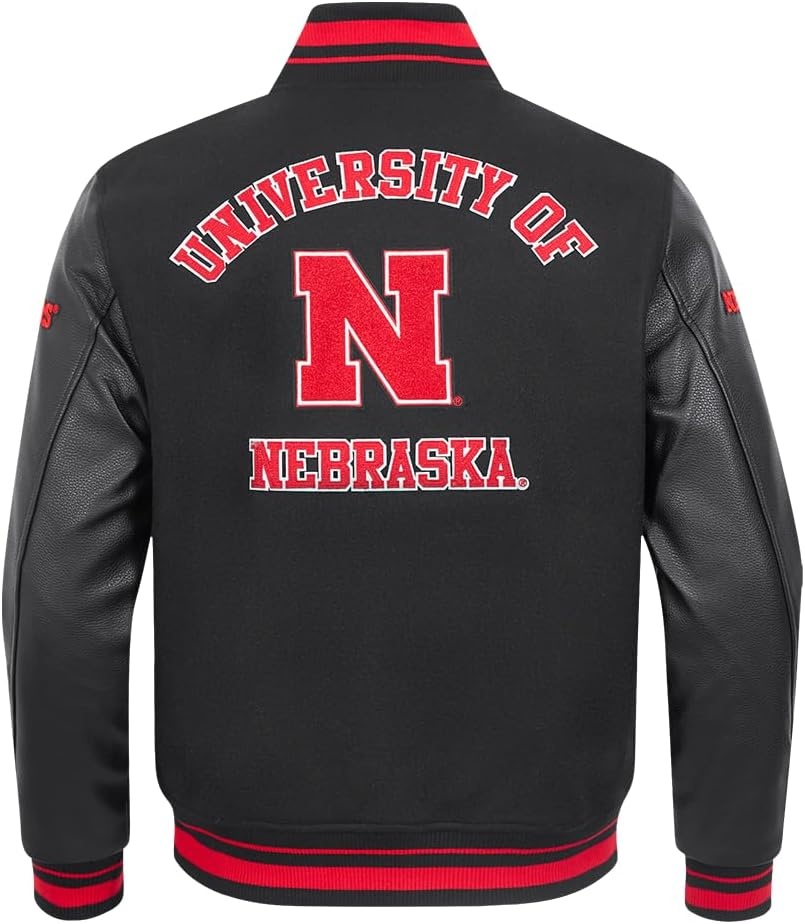 image:imagePro Standard Mens College Classic Chenille Wool Varsity JacketBlackRedBlack