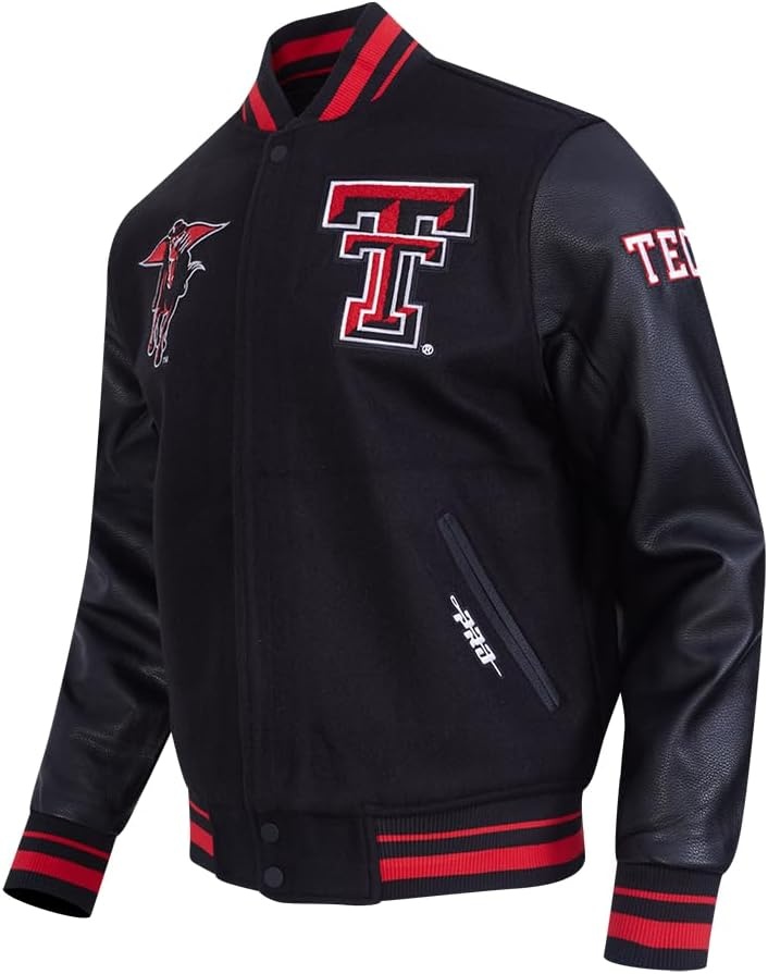 image:imagePro Standard Mens College Classic Chenille Wool Varsity JacketBlackRedBlack