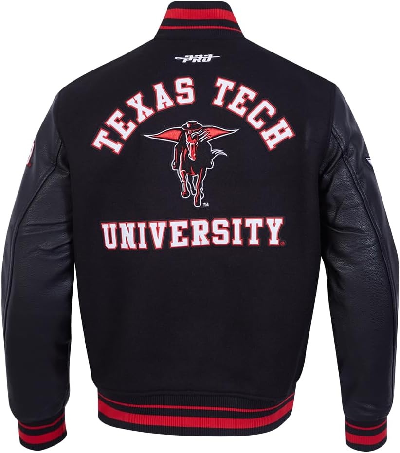 image:imagePro Standard Mens College Classic Chenille Wool Varsity JacketBlackRedBlack