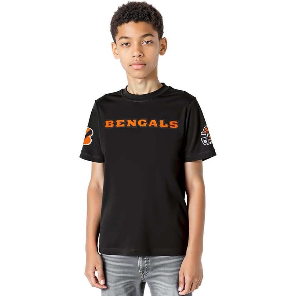 image:imagePro Standard Big Boys NFL Cincinnati Bengals Classic Chenille Short Sleeve Tee Black M