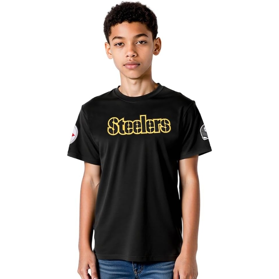 image:imagePro Standard Big Boys NFL Pittsburgh Steelers Classic Chenille Short Sleeve Tee Black M
