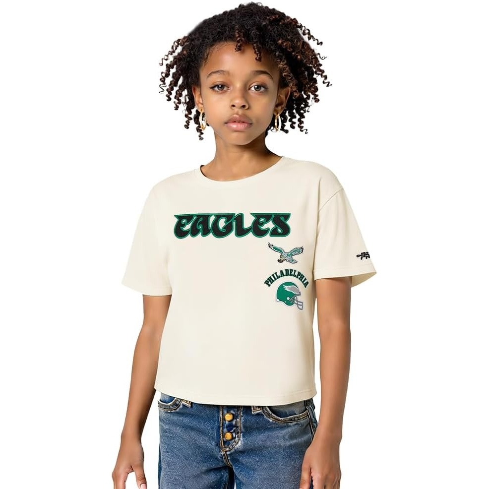 image:imagePro Standard Big Girls NFL Philadelphia Eagles Retro Classics Short Sleeve Boxy Tee Eggshell S