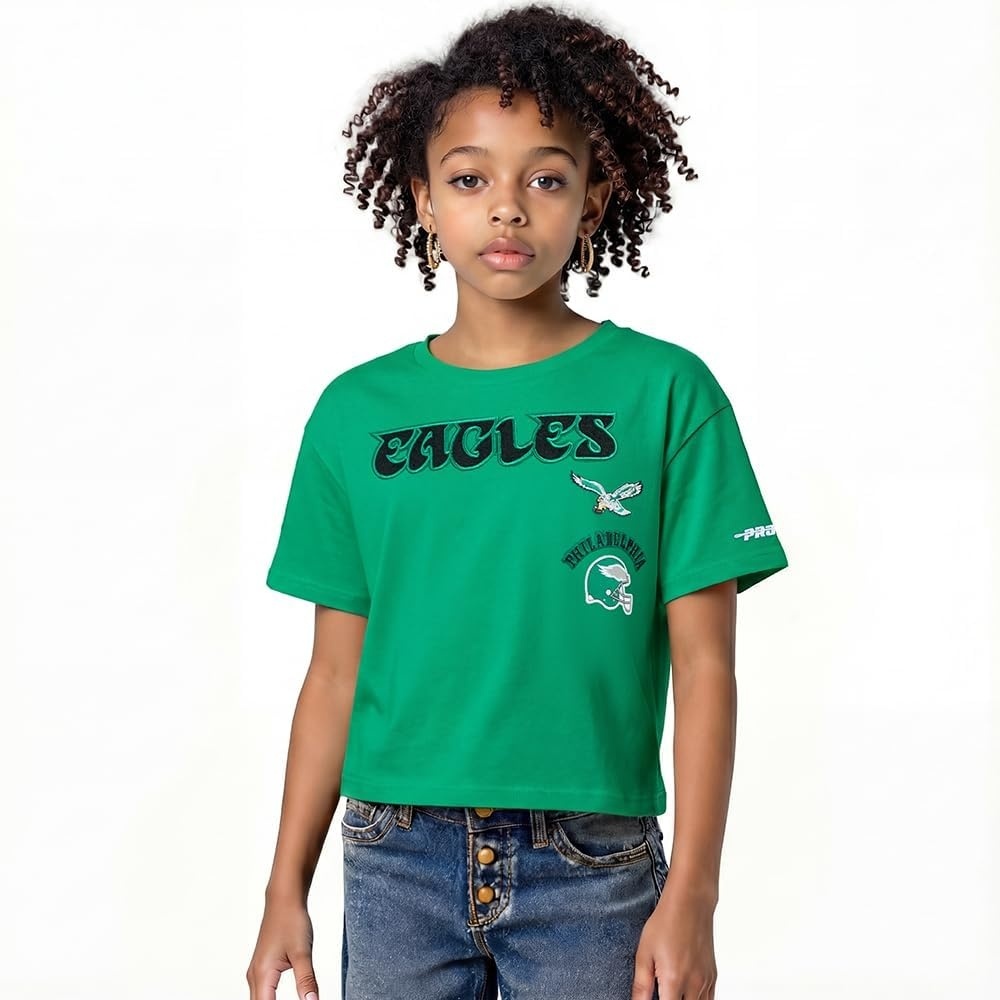 image:imagePro Standard Big Girls NFL Philadelphia Eagles Retro Classics Short Sleeve Boxy Tee Kelly Green L