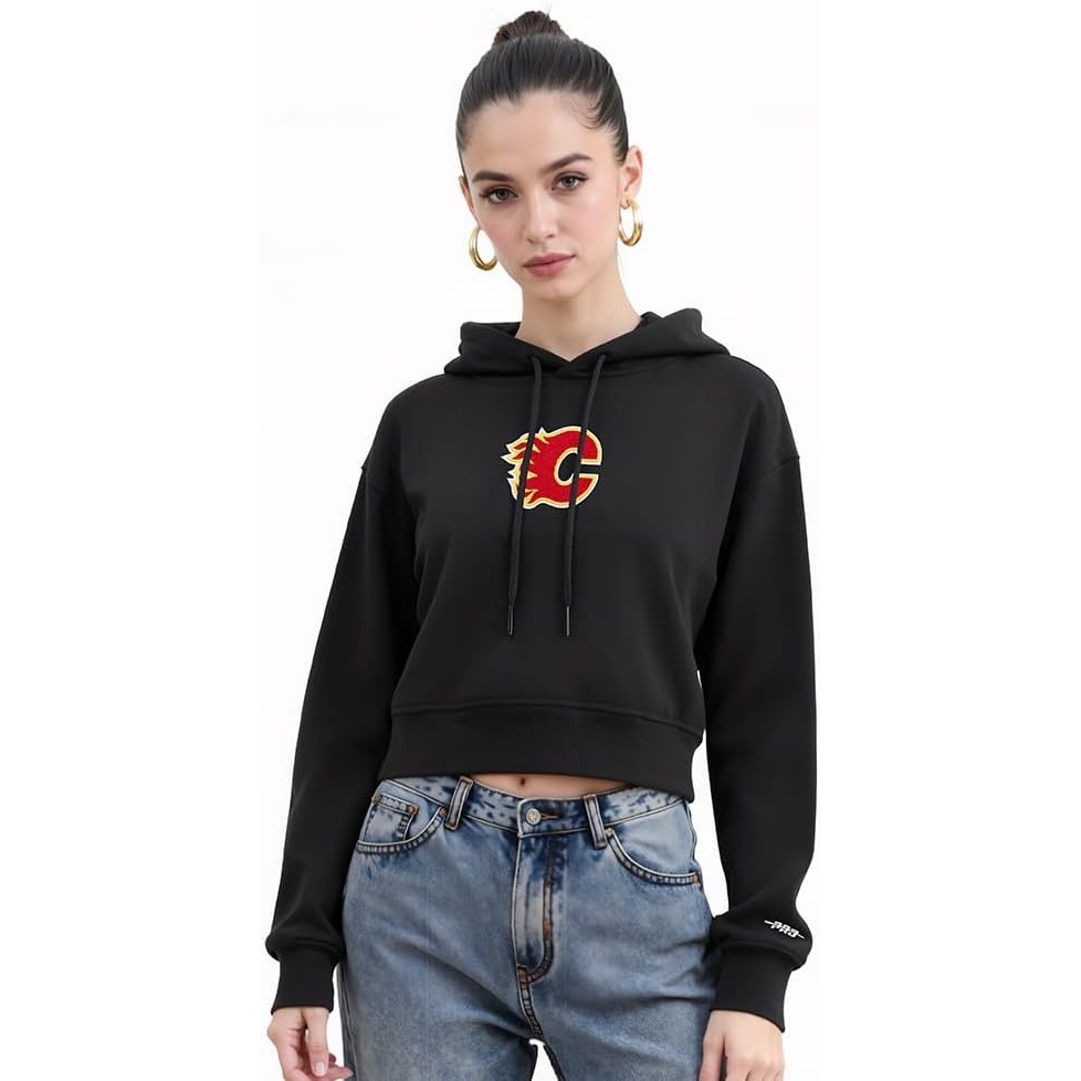 image:imagePro Standard Womens NHL Classic Chenille Brushed Back French Terry Cropped Pullover HoodieBlack