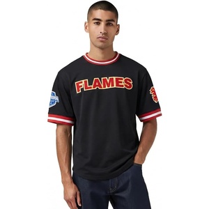 Pro Standard NHL Mens Mens NHL Classic Chenille Cotton Double Knit Short Sleeve Tee(Black/Red)