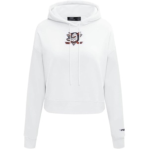 Pro Standard Womens NHL Classic Chenille Brushed Back French Terry Cropped Pullover Hoodie(White)